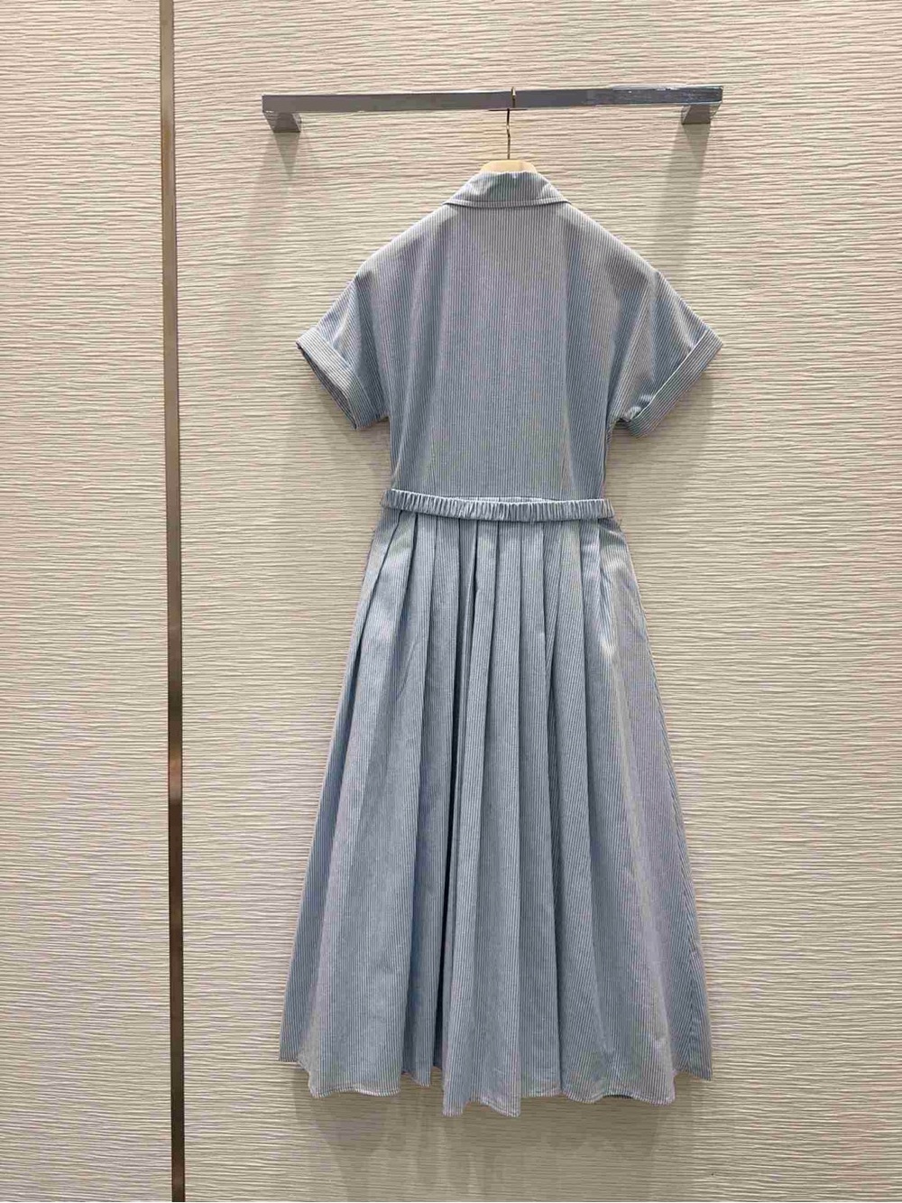 Miu Miu Light Blue Pleated Shirt Dress with Slim Belt - Picture 2 of 8